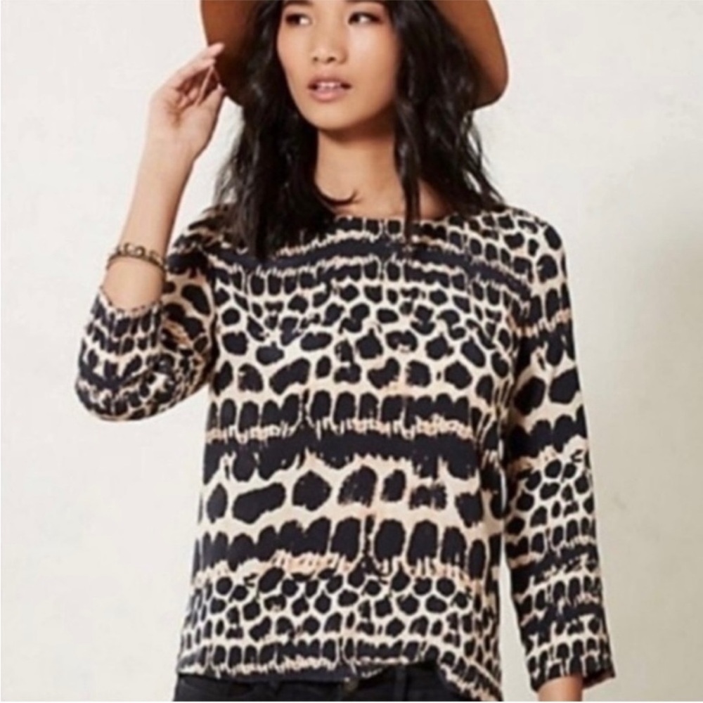 Anthropologie Maeve Linosa Animal Print Top Size M